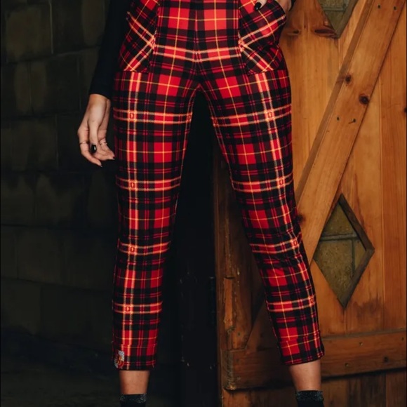 Blackmilk Pants - Blackmilk Gryffendor Plaid Red High-Waist Pants